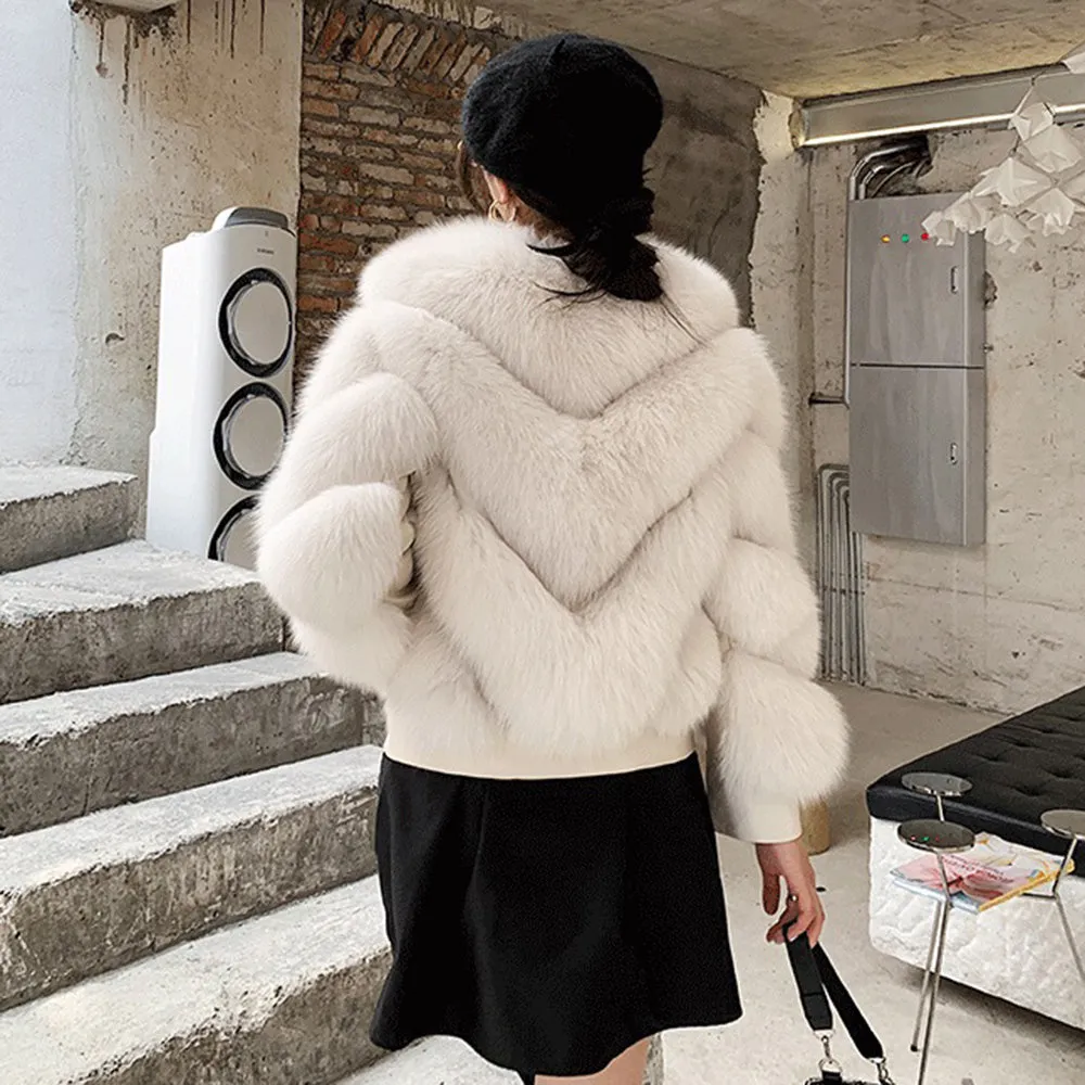 Women Winter Warm Real Fox Fur Coats Sheepskin Leather Jackets