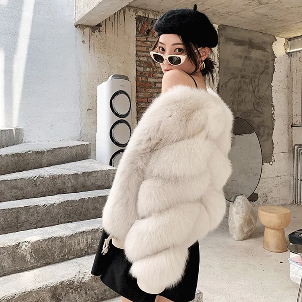 Women Winter Warm Real Fox Fur Coats Sheepskin Leather Jackets