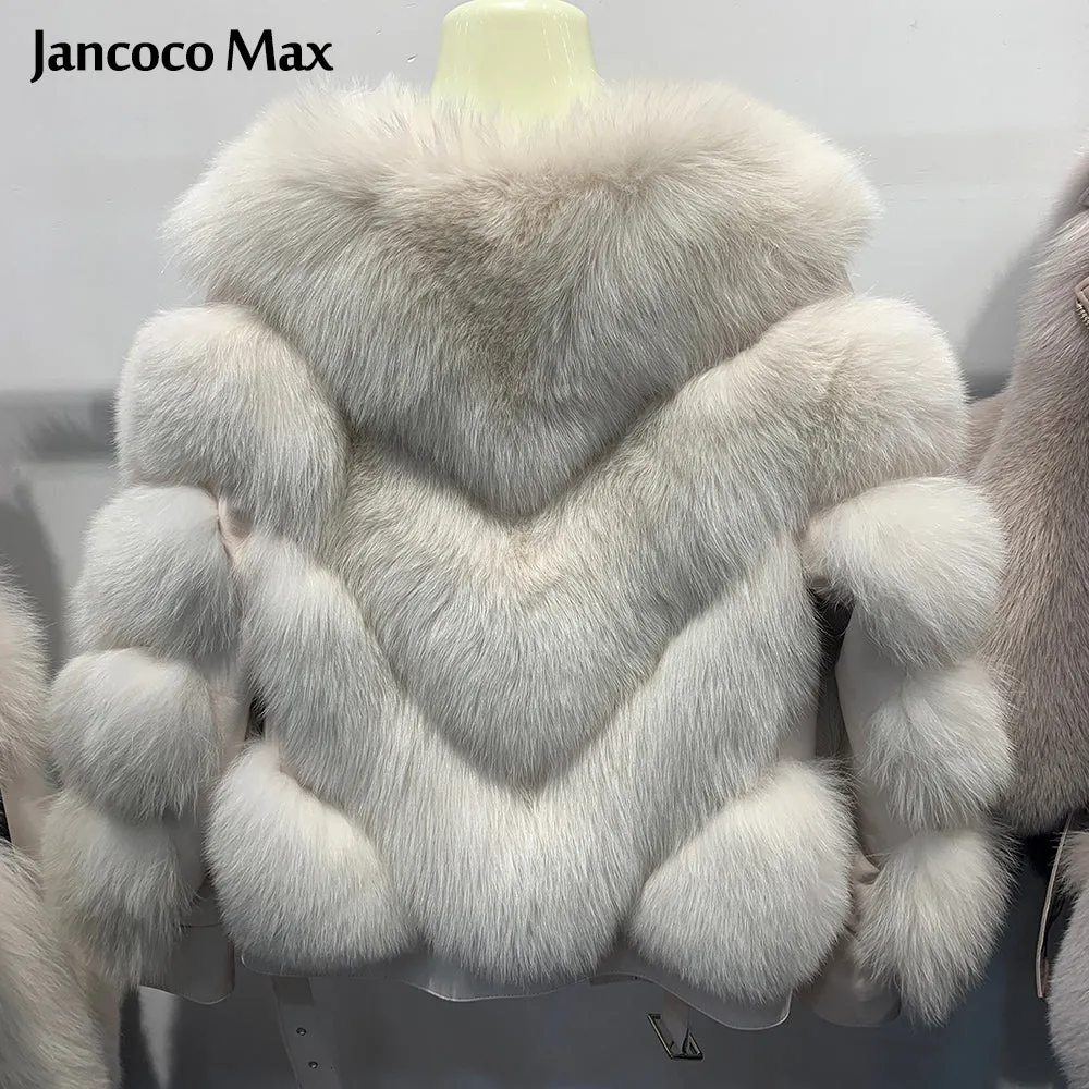 Women Winter Warm Real Fox Fur Coats Sheepskin Leather Jackets