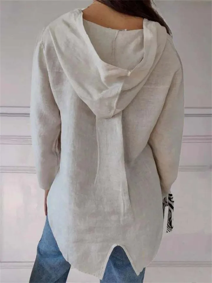 Women's Autumn V Neck One Button Decoration Hooded Shirts