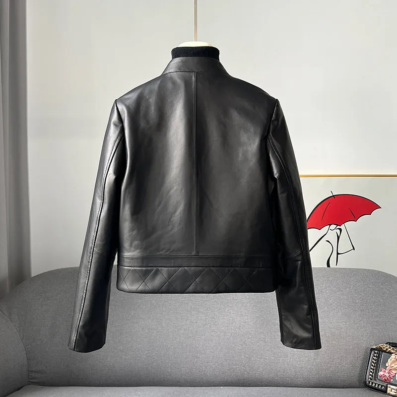 Women's Black Leather Jackets New Spring Autumn Rivet Biker Genuine Sheepskin Coats Fashion Streetwear CL4012