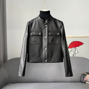 Women's Black Leather Jackets New Spring Autumn Rivet Biker Genuine Sheepskin Coats Fashion Streetwear CL4012