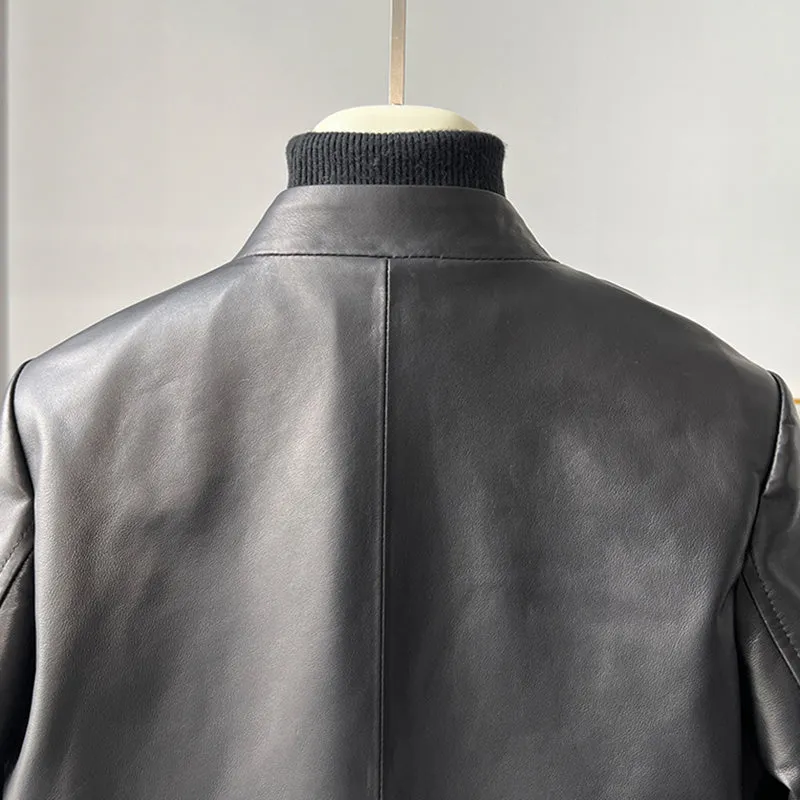 Women's Black Leather Jackets New Spring Autumn Rivet Biker Genuine Sheepskin Coats Fashion Streetwear CL4012