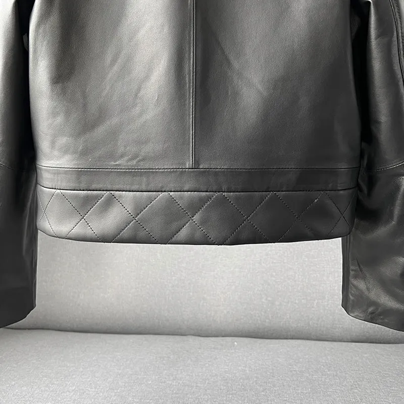 Women's Black Leather Jackets New Spring Autumn Rivet Biker Genuine Sheepskin Coats Fashion Streetwear CL4012