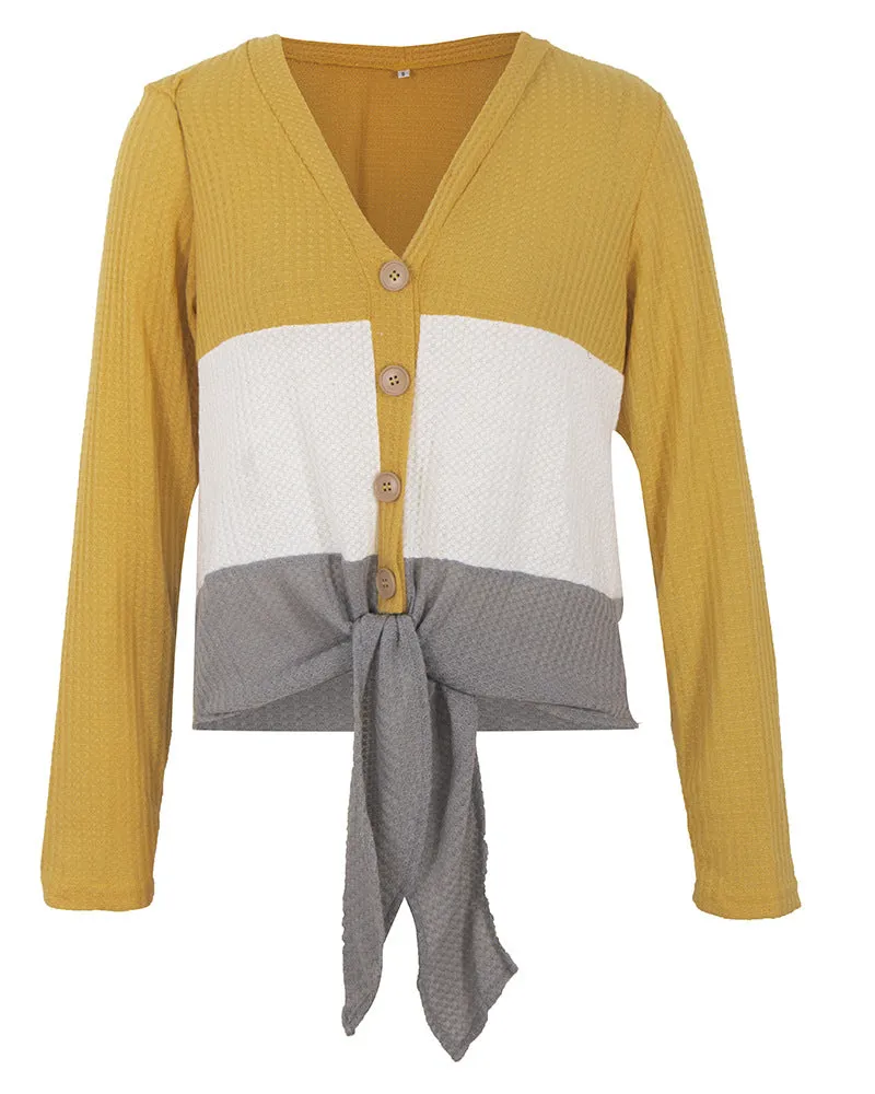 Women's Casual V-neck Single-Breasted Cardigan Sweater