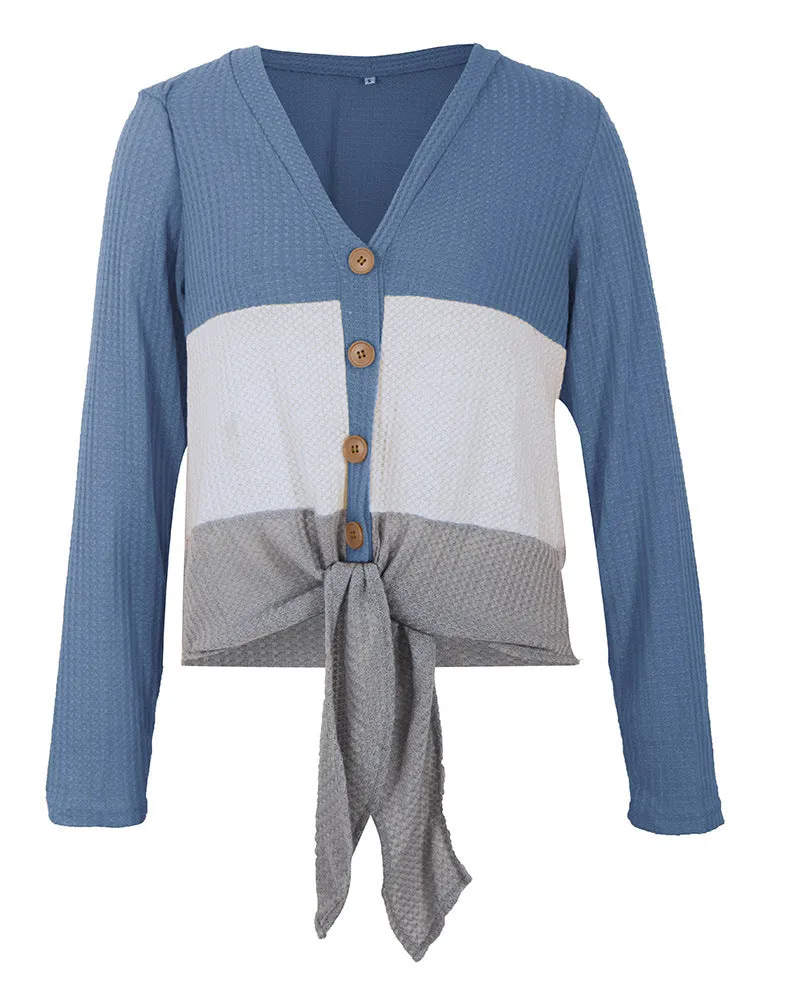 Women's Casual V-neck Single-Breasted Cardigan Sweater