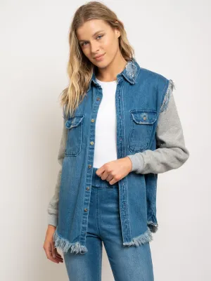 WOMEN'S DISTRESSED CONTRAST SLEEVES JACKET