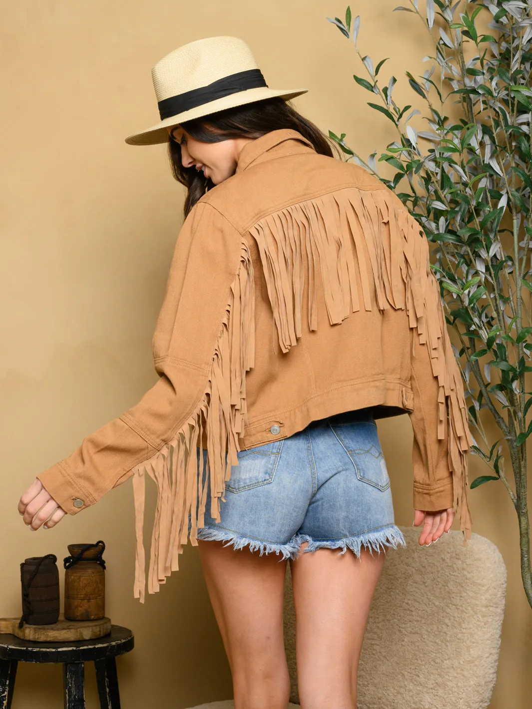 WOMEN'S FRINGE DENIM JACKET