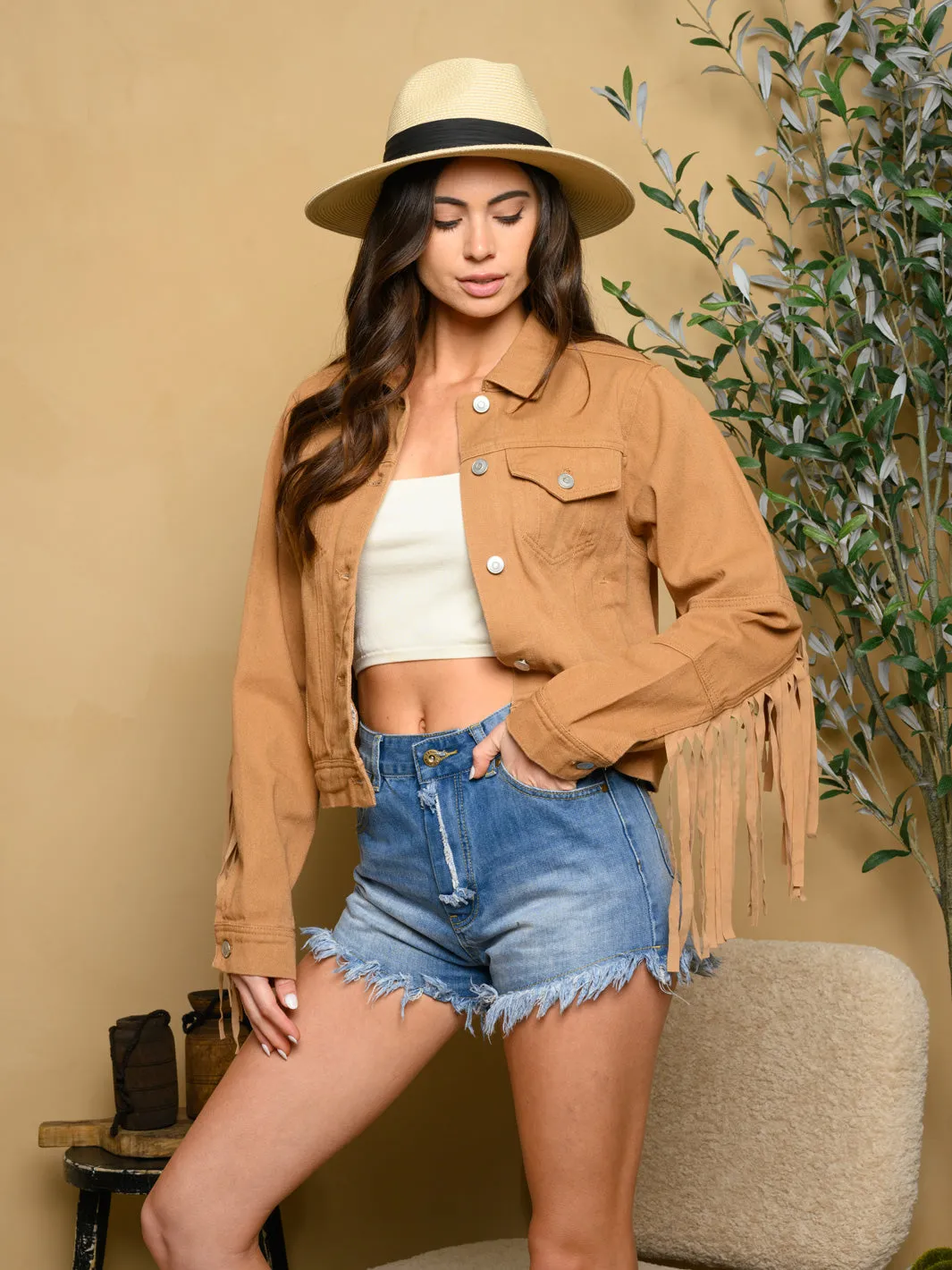 WOMEN'S FRINGE DENIM JACKET