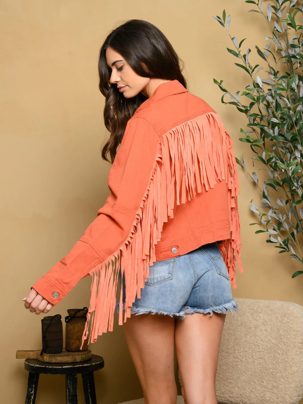 WOMEN'S FRINGE DENIM JACKET