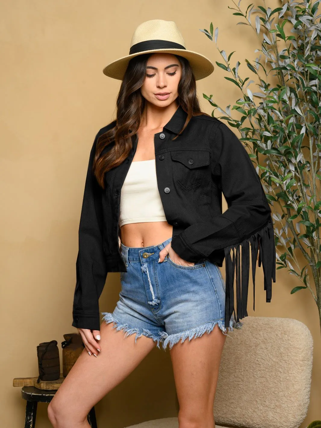 WOMEN'S FRINGE DENIM JACKET