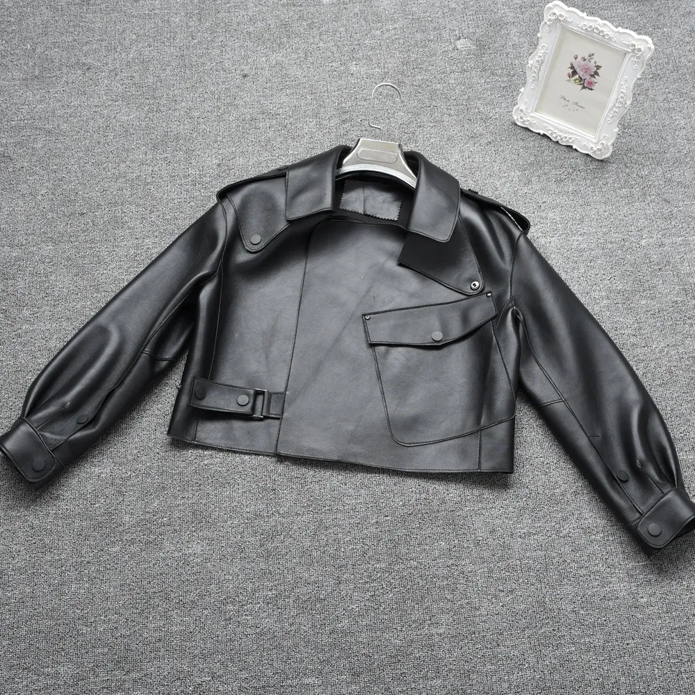 Women's Genuine Leather Jacket New Black Real Leather Coat