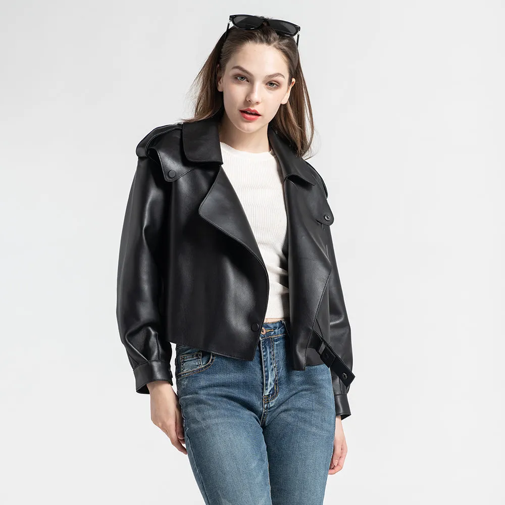 Women's Genuine Leather Jacket New Black Real Leather Coat