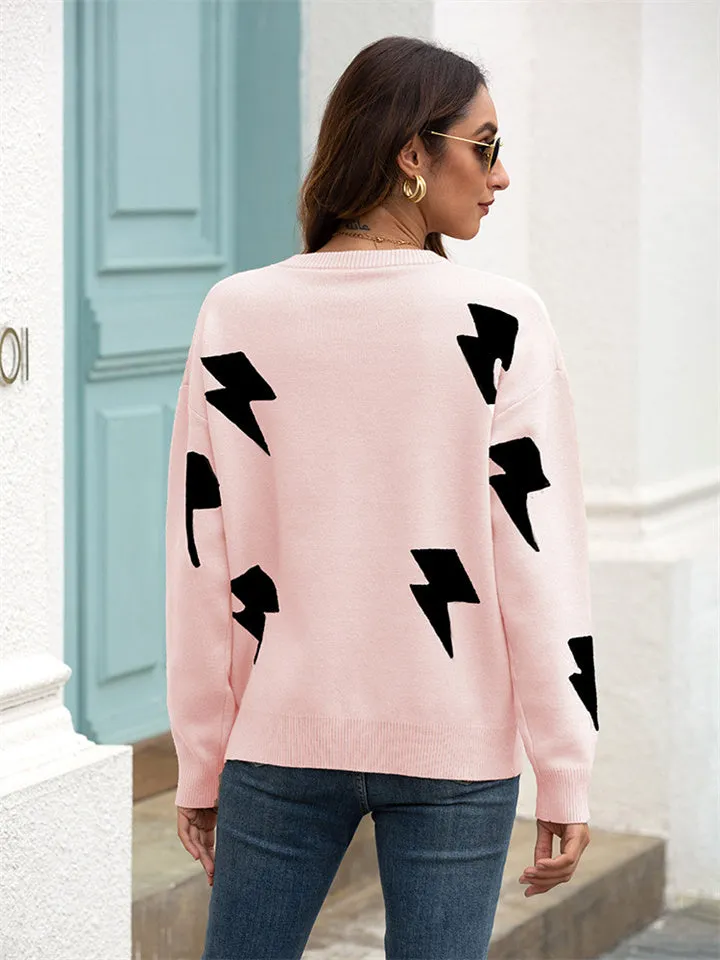 Women's Jacquard Round Neck Pullover Sweater