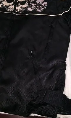 WOMEN'S REFLECTIVE SKULL MOTORCYCLE TEXTILE CROSSOVER SCOOTER JACKET NEW BLACK