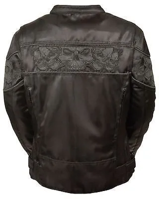 WOMEN'S REFLECTIVE SKULL MOTORCYCLE TEXTILE CROSSOVER SCOOTER JACKET NEW BLACK