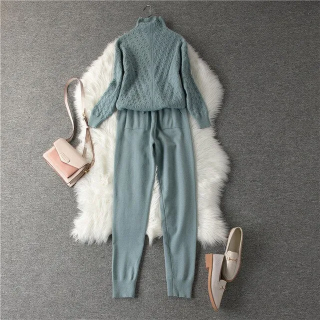 Women's Sweater Suit Knitted High-neck Sports Suit
