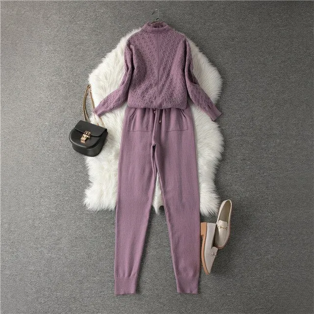 Women's Sweater Suit Knitted High-neck Sports Suit