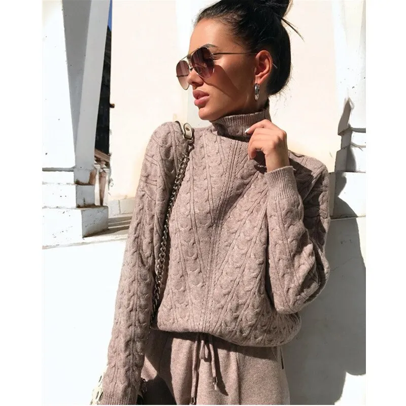 Women's Sweater Suit Knitted High-neck Sports Suit