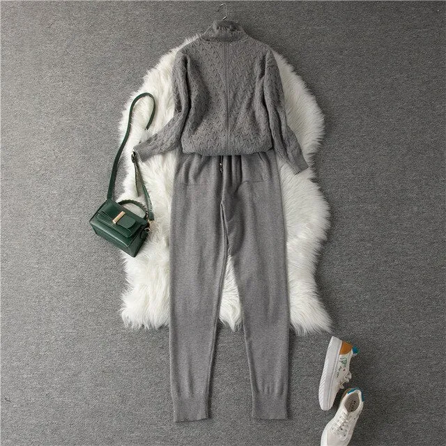 Women's Sweater Suit Knitted High-neck Sports Suit