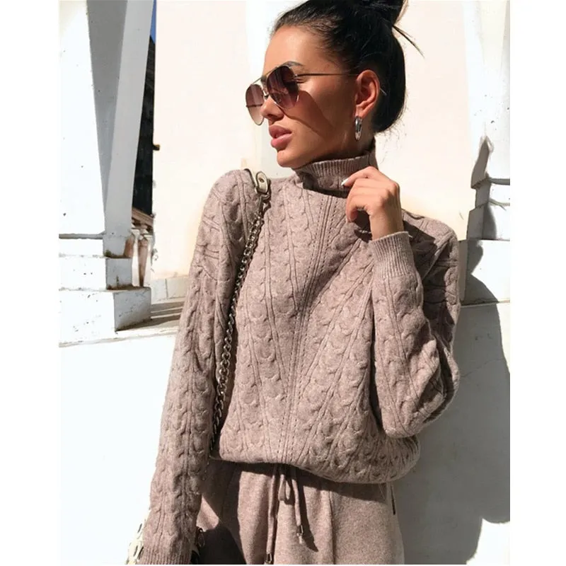 Women's Sweater Suit Knitted High-neck Sports Suit