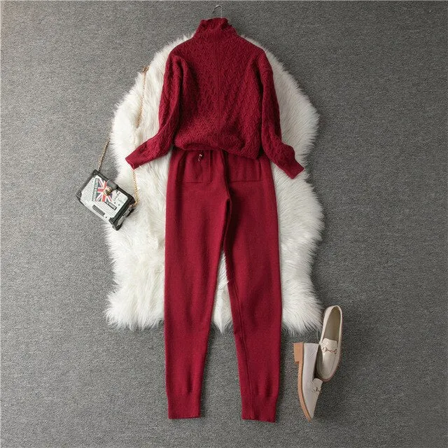 Women's Sweater Suit Knitted High-neck Sports Suit