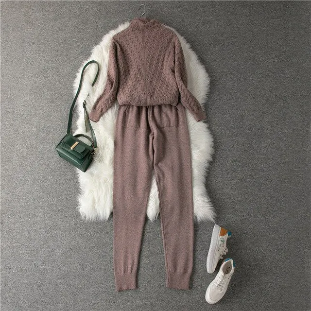 Women's Sweater Suit Knitted High-neck Sports Suit