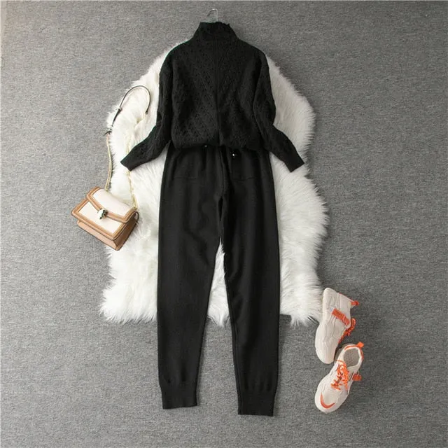 Women's Sweater Suit Knitted High-neck Sports Suit