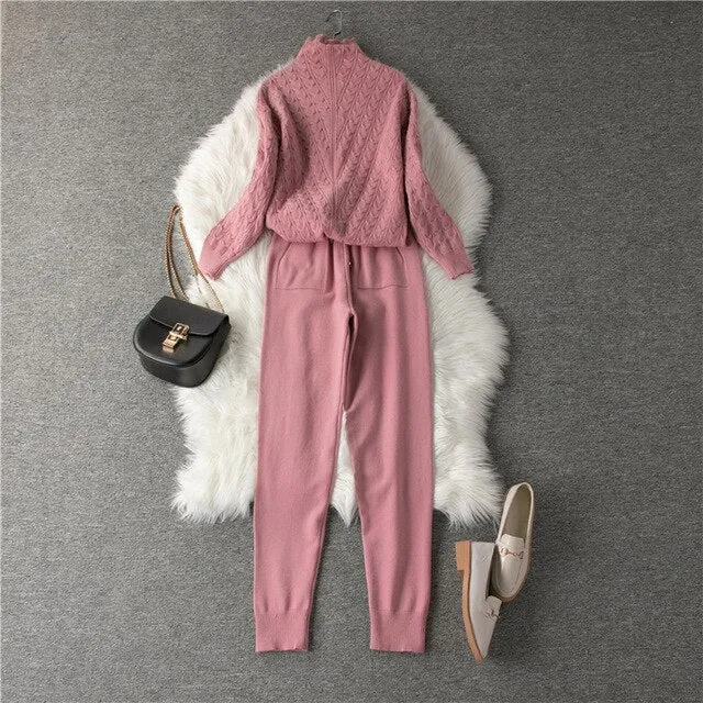 Women's Sweater Suit Knitted High-neck Sports Suit