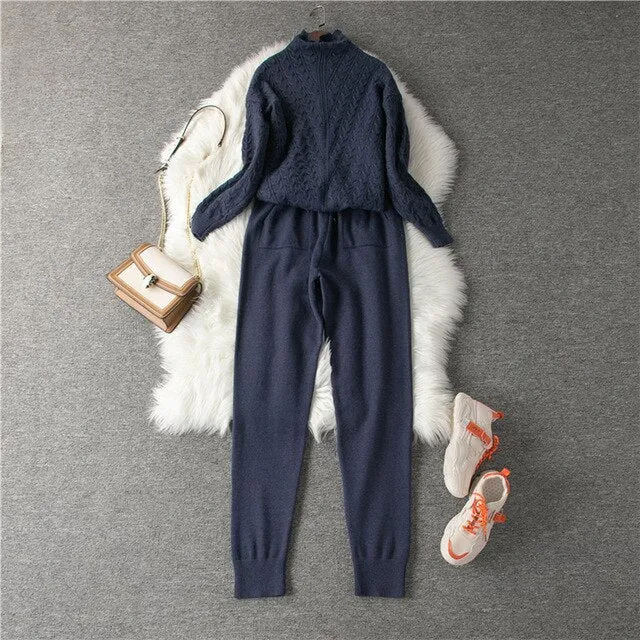 Women's Sweater Suit Knitted High-neck Sports Suit