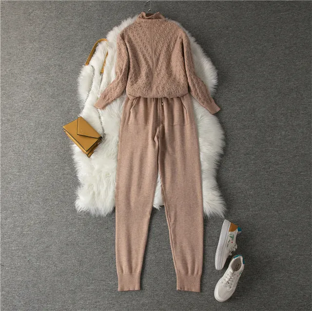 Women's Sweater Suit Knitted High-neck Sports Suit