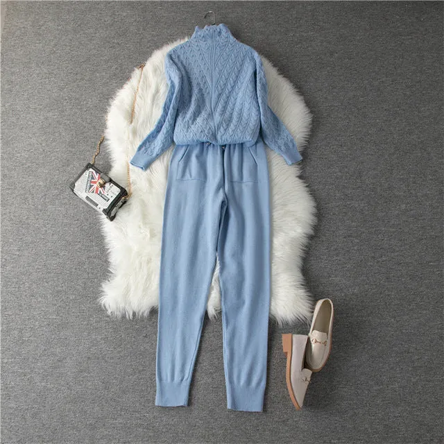 Women's Sweater Suit Knitted High-neck Sports Suit