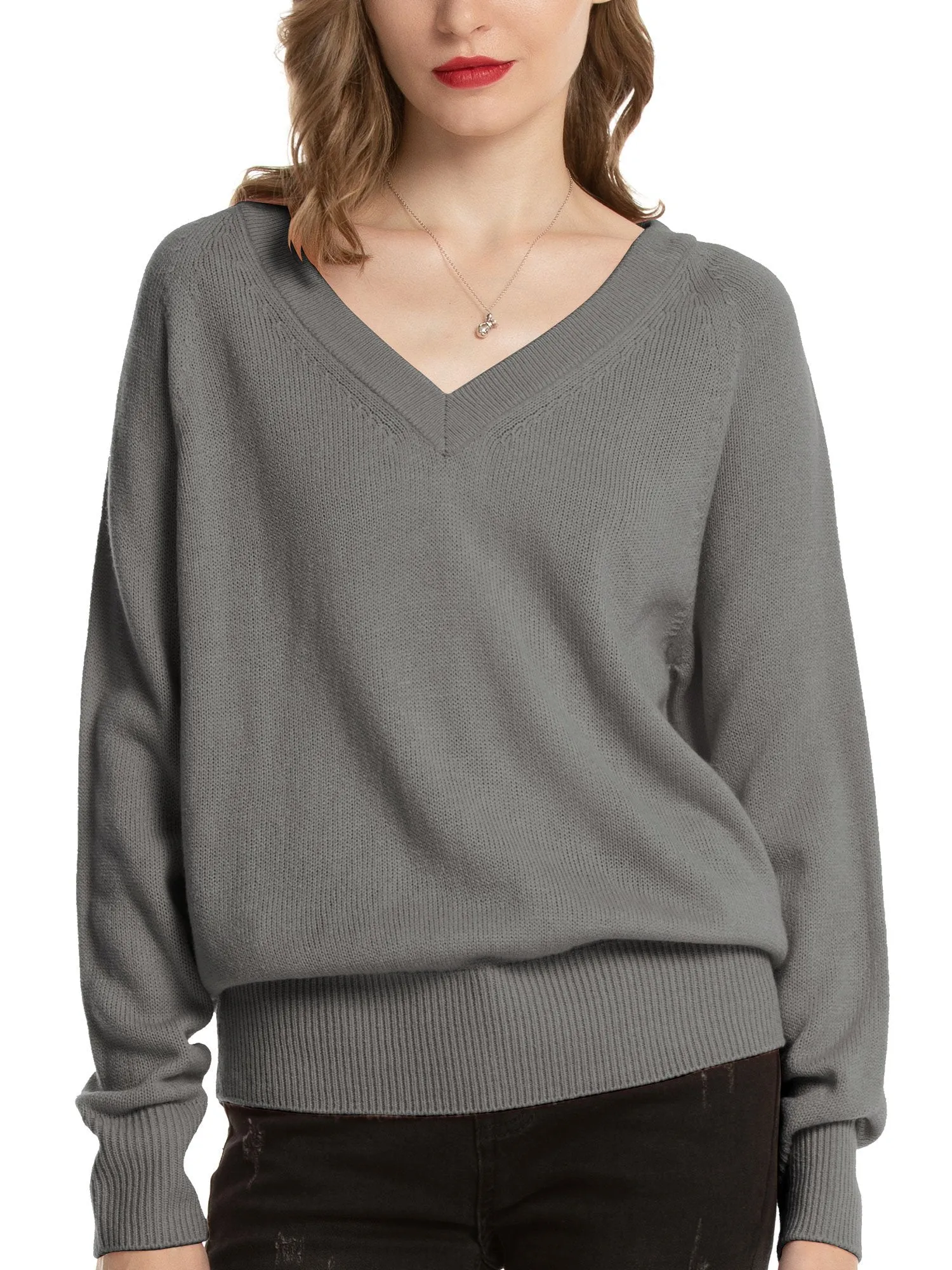 Woolen Bloom V Neck Lightweight Long Sleeve Knit Sweater