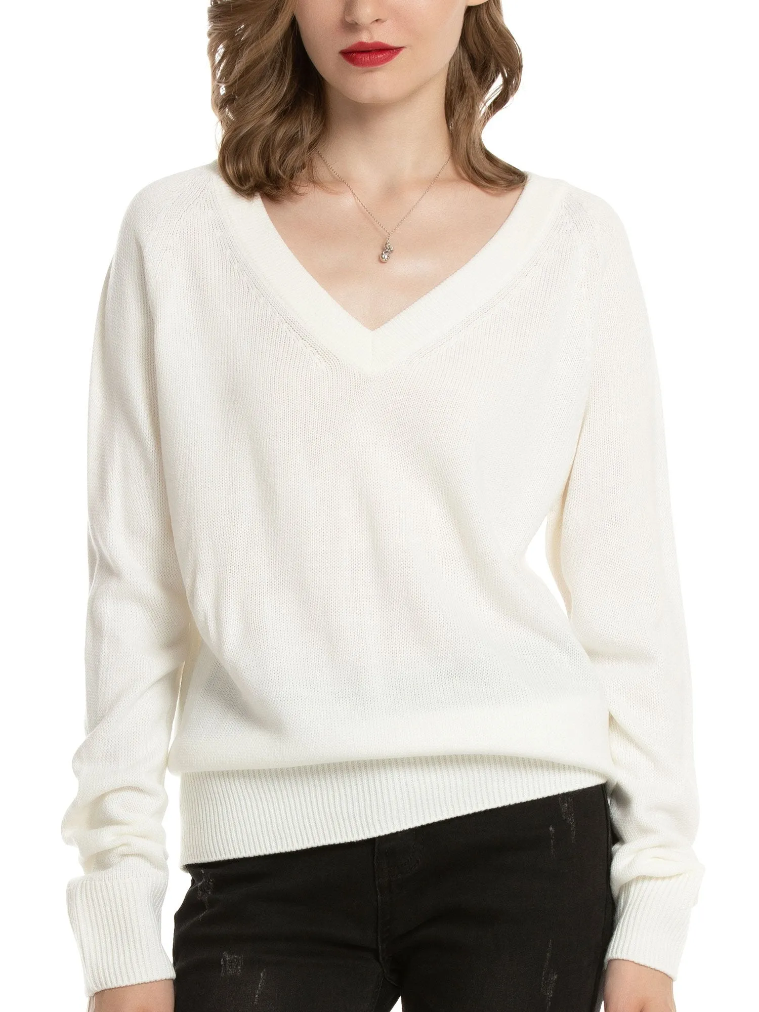 Woolen Bloom V Neck Lightweight Long Sleeve Knit Sweater
