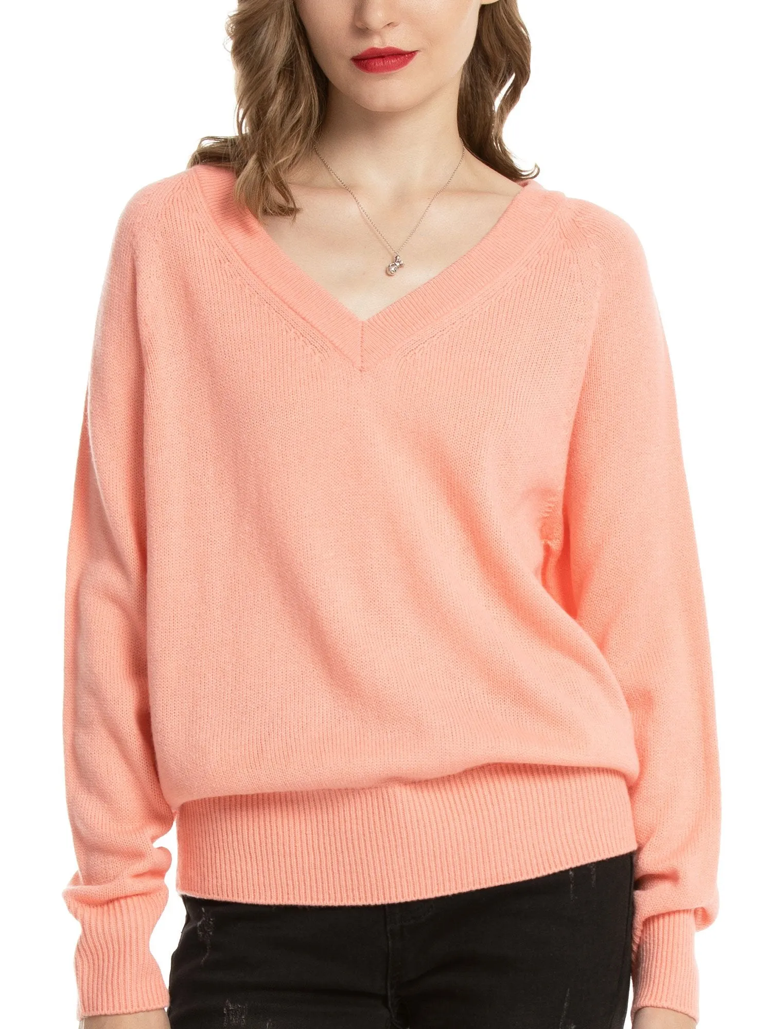 Woolen Bloom V Neck Lightweight Long Sleeve Knit Sweater