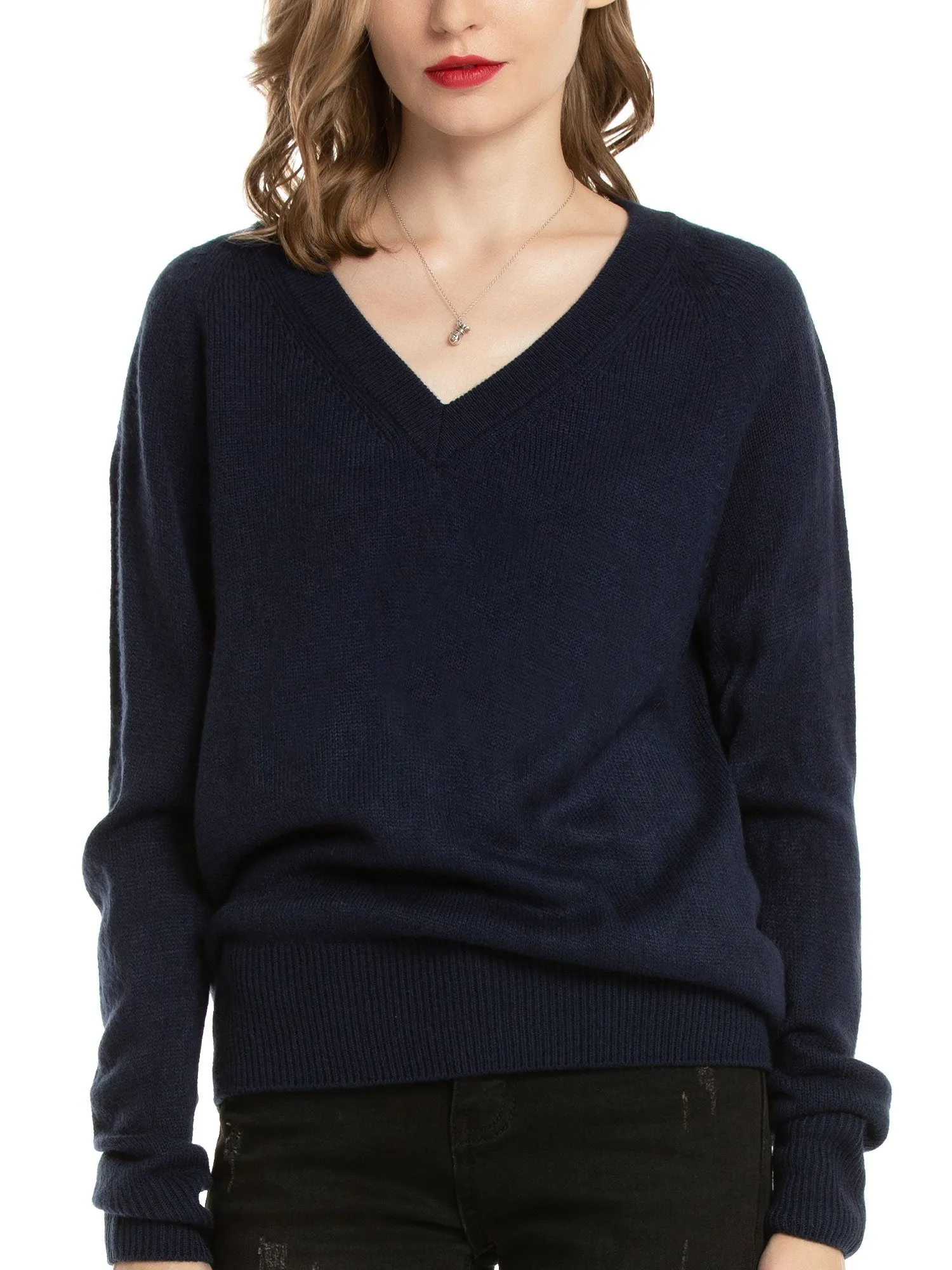 Woolen Bloom V Neck Lightweight Long Sleeve Knit Sweater