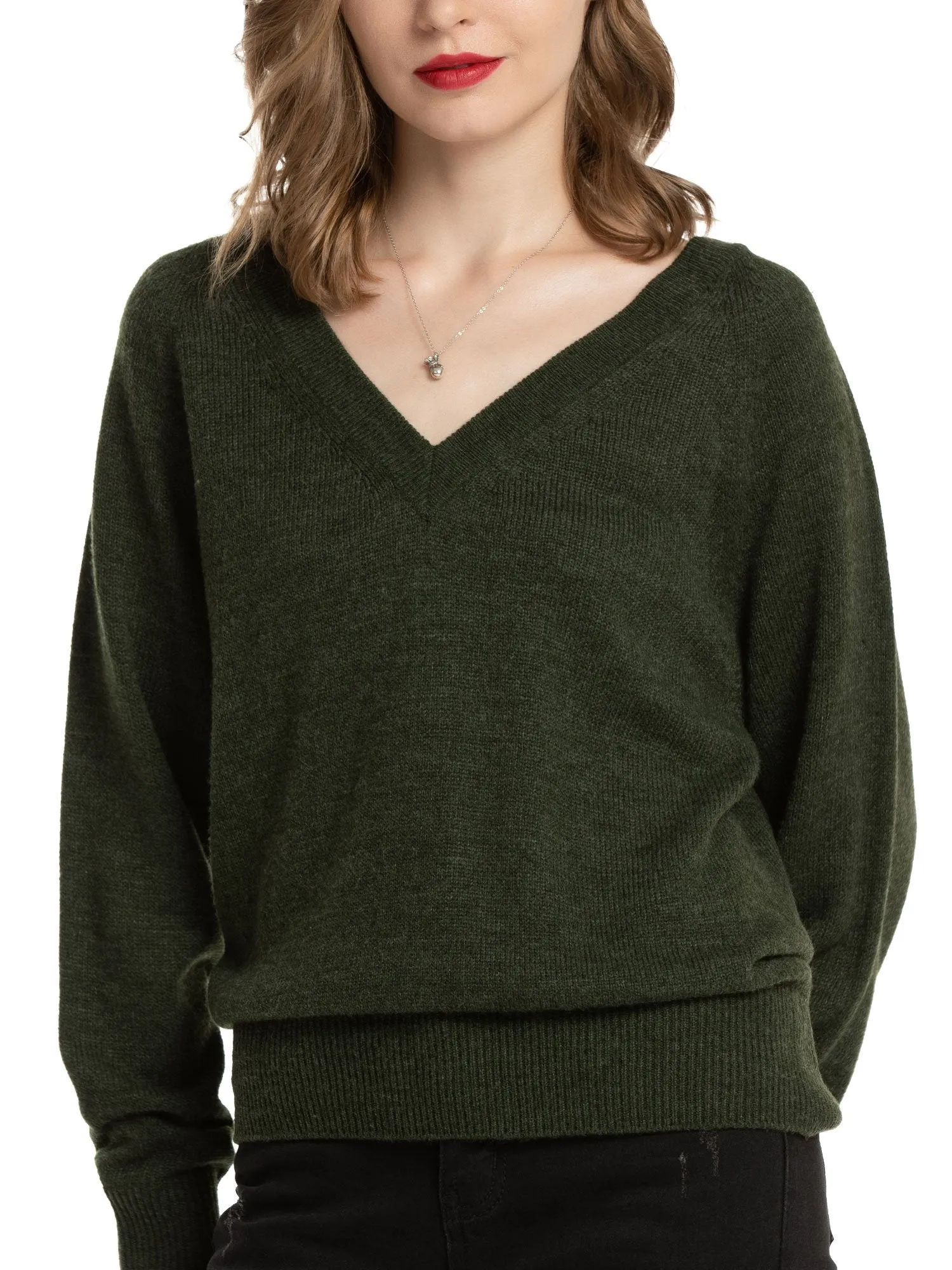 Woolen Bloom V Neck Lightweight Long Sleeve Knit Sweater