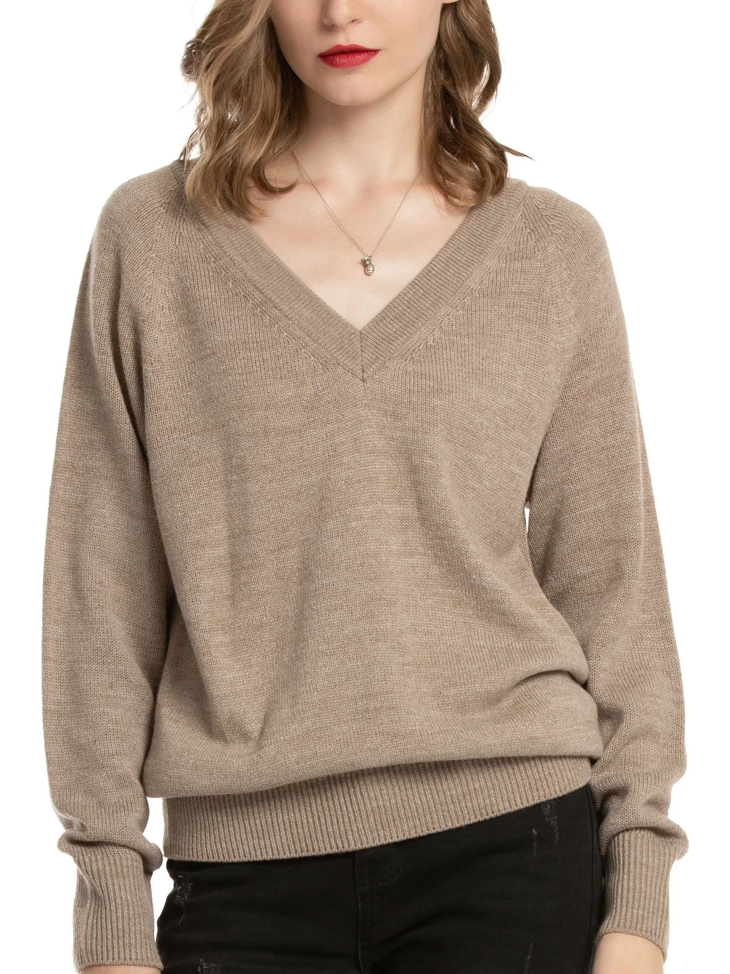 Woolen Bloom V Neck Lightweight Long Sleeve Knit Sweater