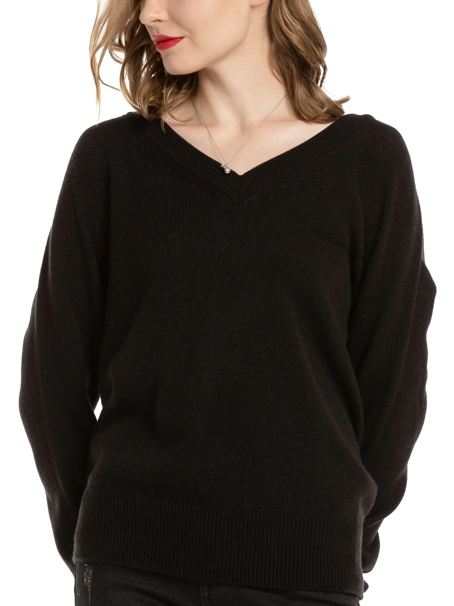 Woolen Bloom V Neck Lightweight Long Sleeve Knit Sweater