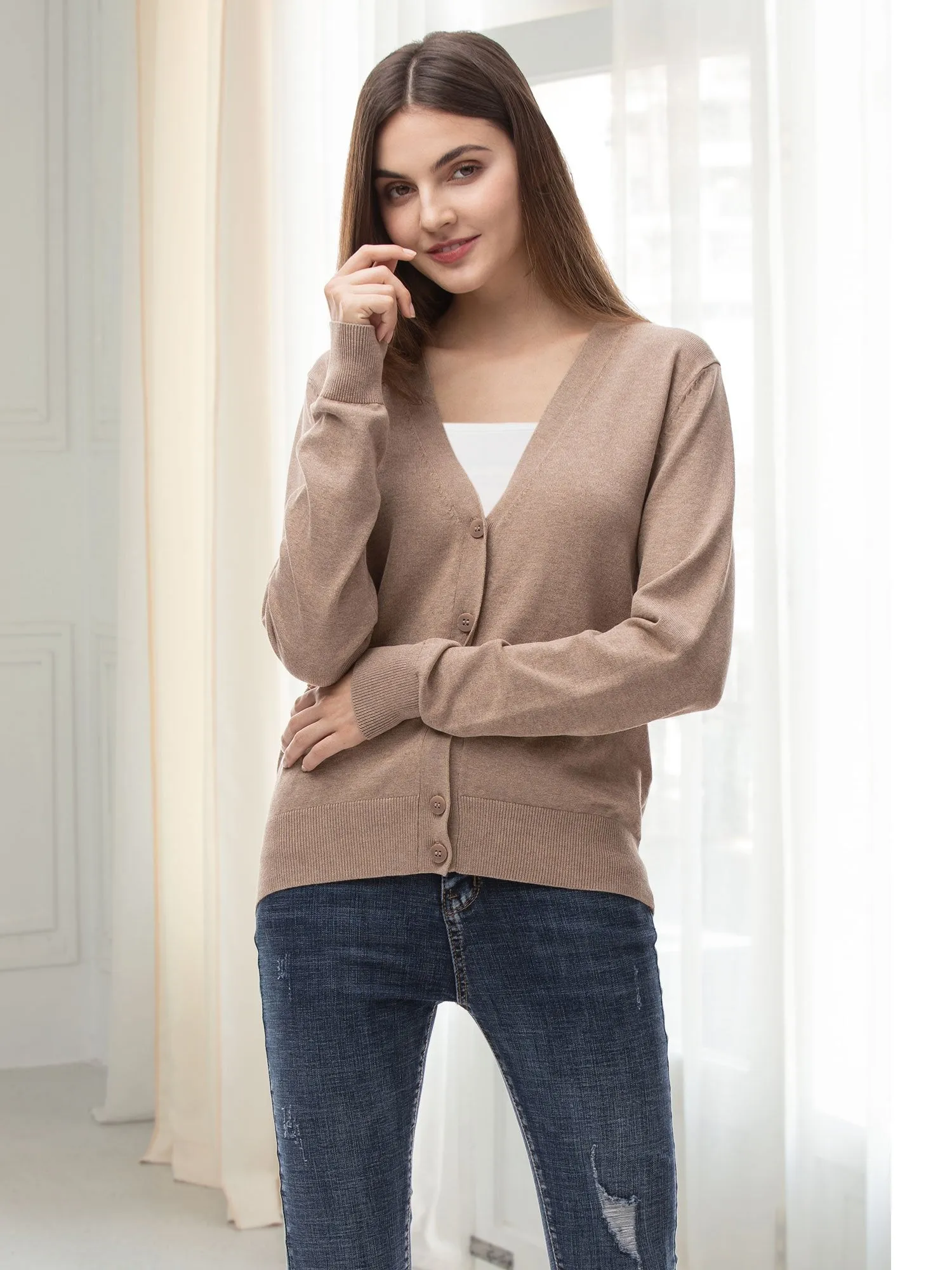 Woolen Bloom Women's V Neck Button Down Cardigan Sweaters Knit