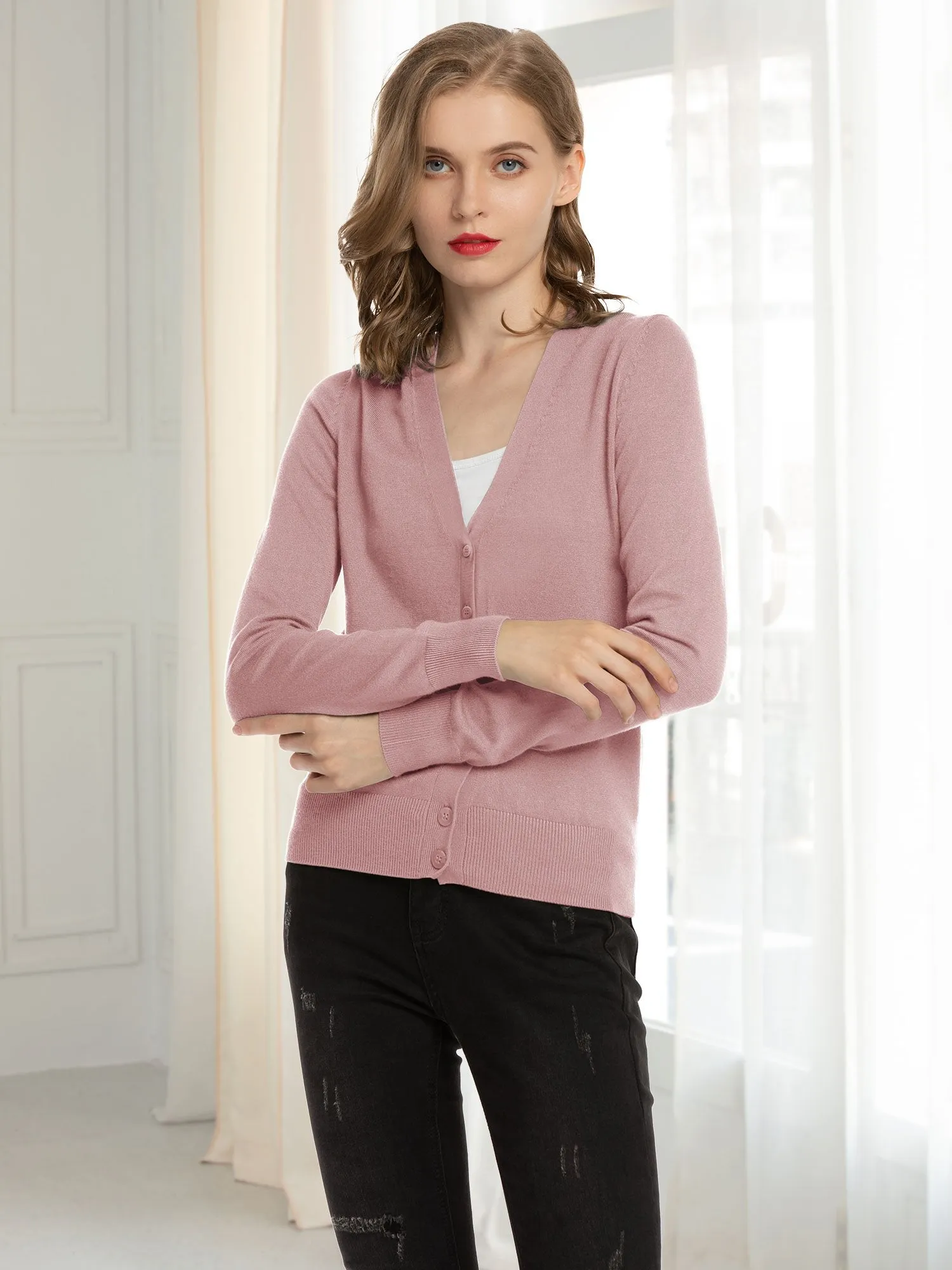 Woolen Bloom Women's V Neck Button Down Cardigan Sweaters Knit