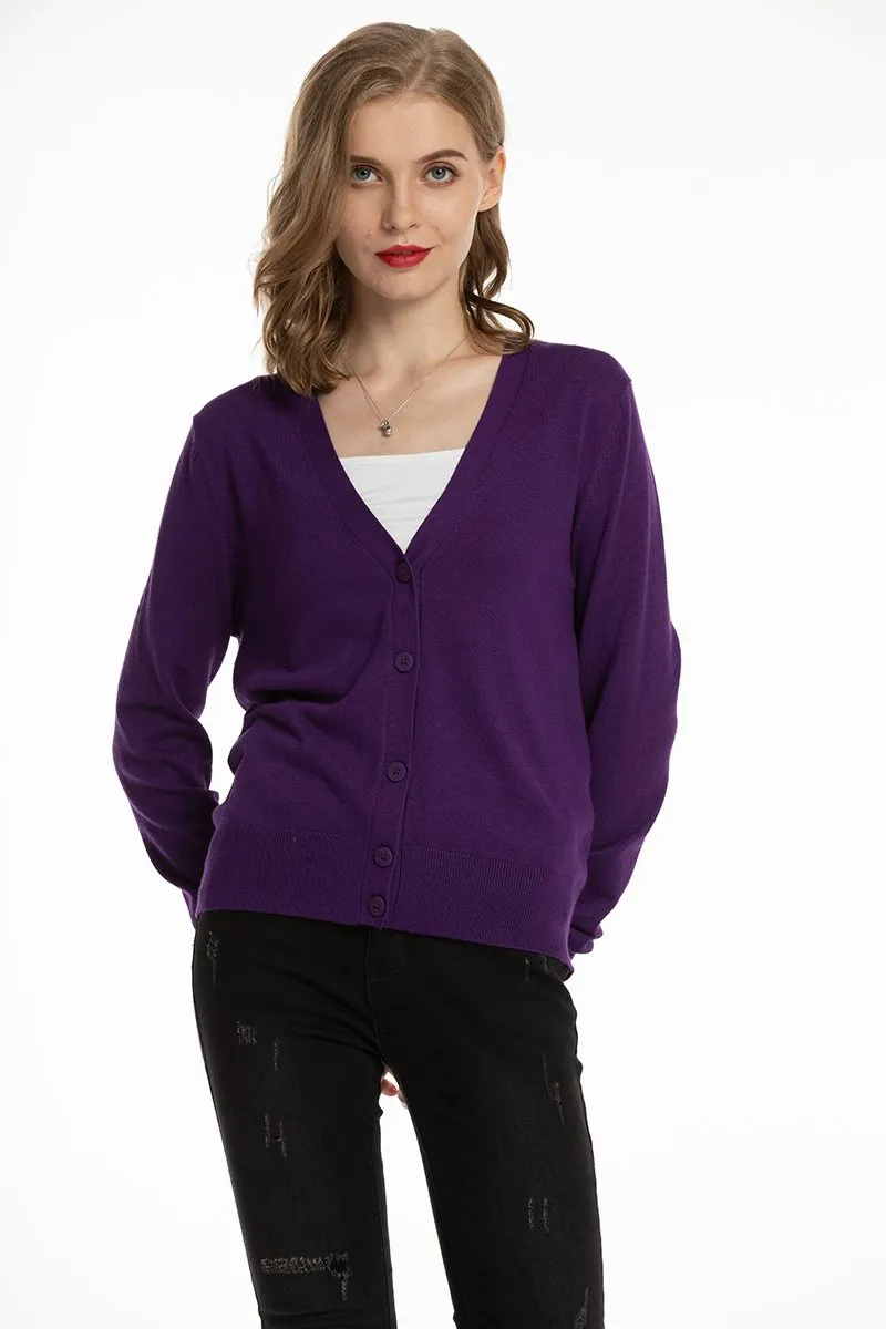 Woolen Bloom Women's V Neck Button Down Cardigan Sweaters Knit