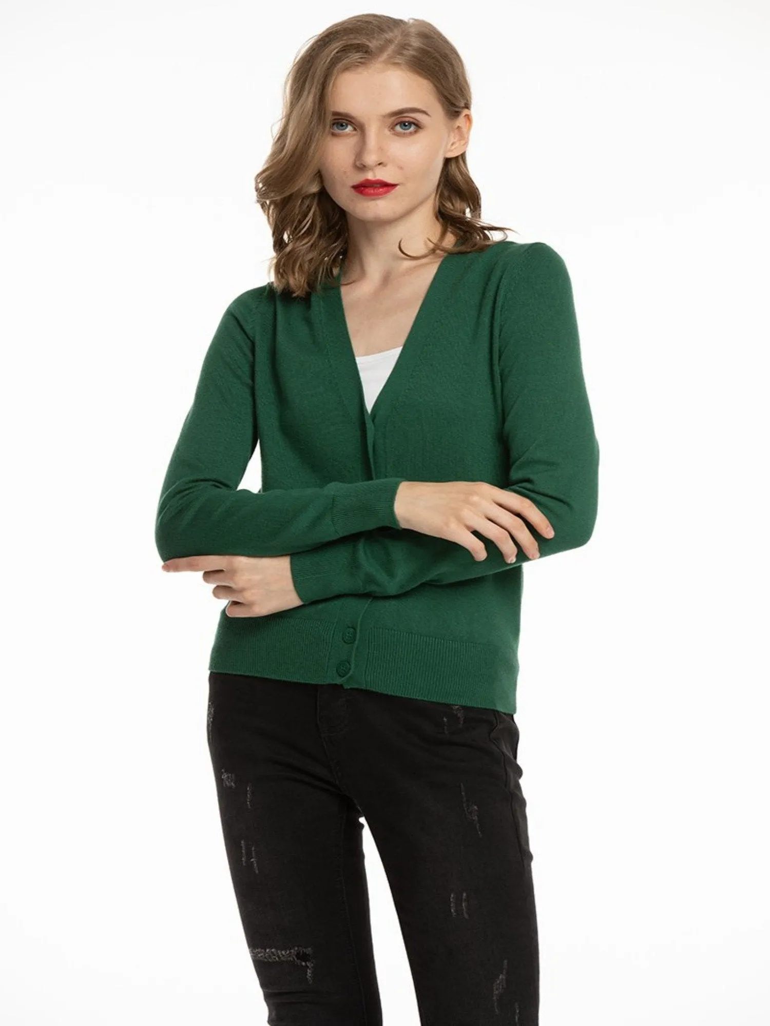 Woolen Bloom Women's V Neck Button Down Cardigan Sweaters Knit