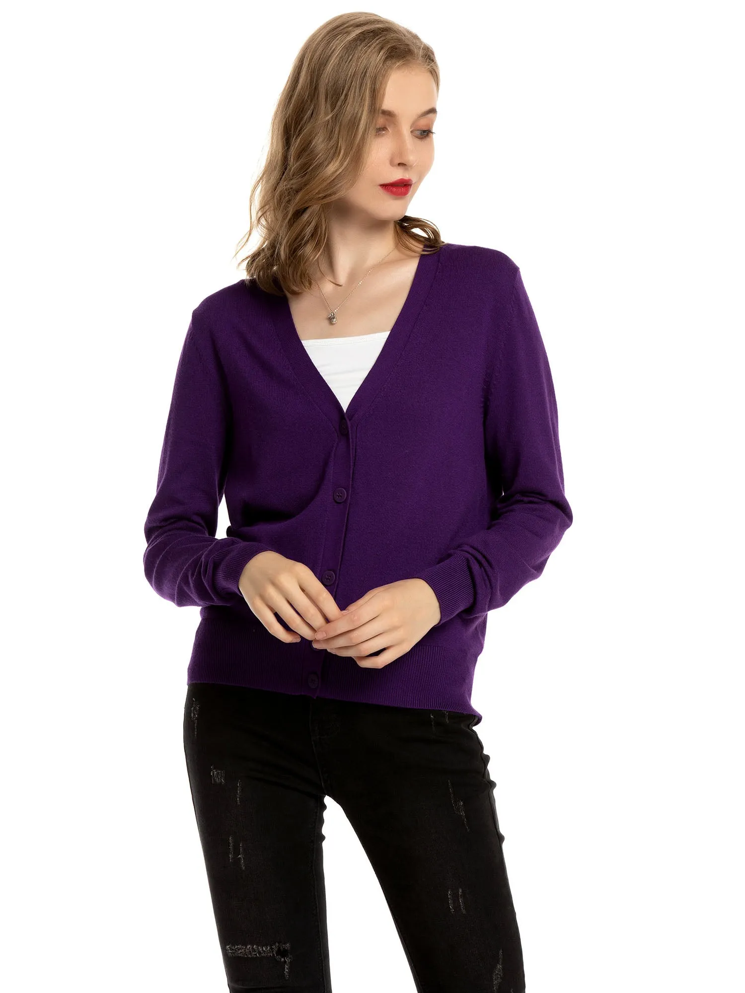 Woolen Bloom Women's V Neck Button Down Cardigan Sweaters Knit